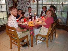 Scott, Kathy, and the extended family at the kitchen table